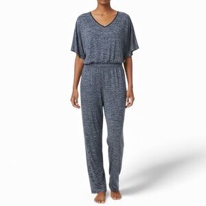 Vtg GAP‎ Heathered Navy Jumpsuit Short Sleeve V-Neck One-Piece XS 70s Vibe Cozy